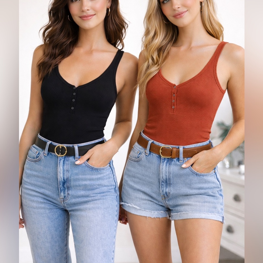 Abercrombie & Fitch Ribbed Bodysuit Set Black & Paprika | Size L like new